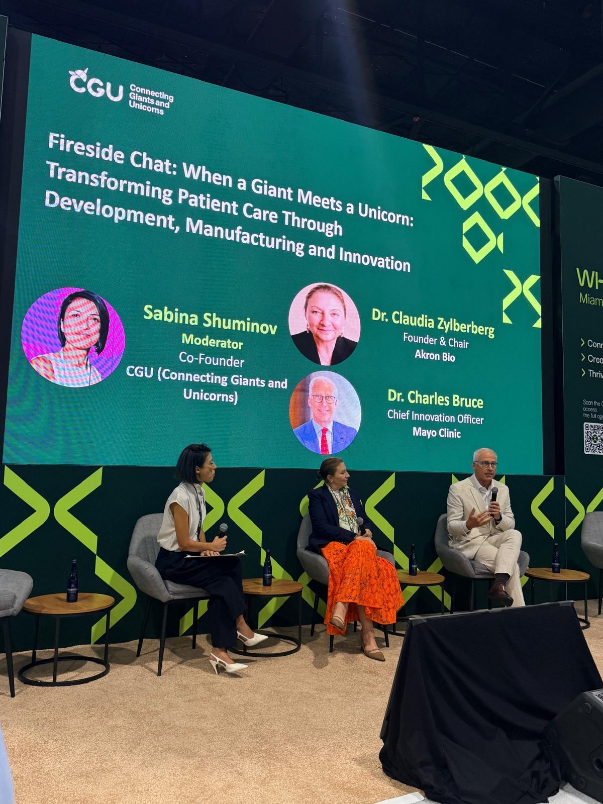CGU fireside chat at WHX Miami with Sabina Shuminov, Dr. Claudia Zylberberg, and Dr. Charles Bruce