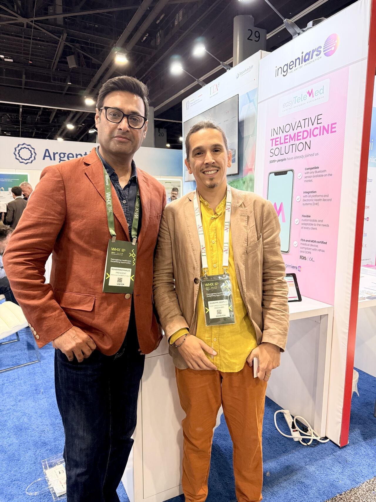 Khalid Sattar with Giuseppe Gentile at the IngeniArs booth at WHX Miami